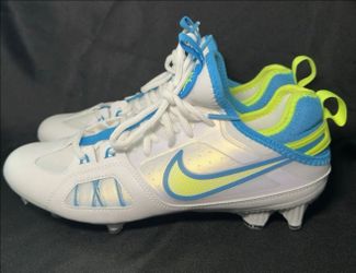 Brand New Nike Huarache 9 Elite Low Lax SE Football Cleats White Blue Volt Men Sizes 10, 10.5, 11