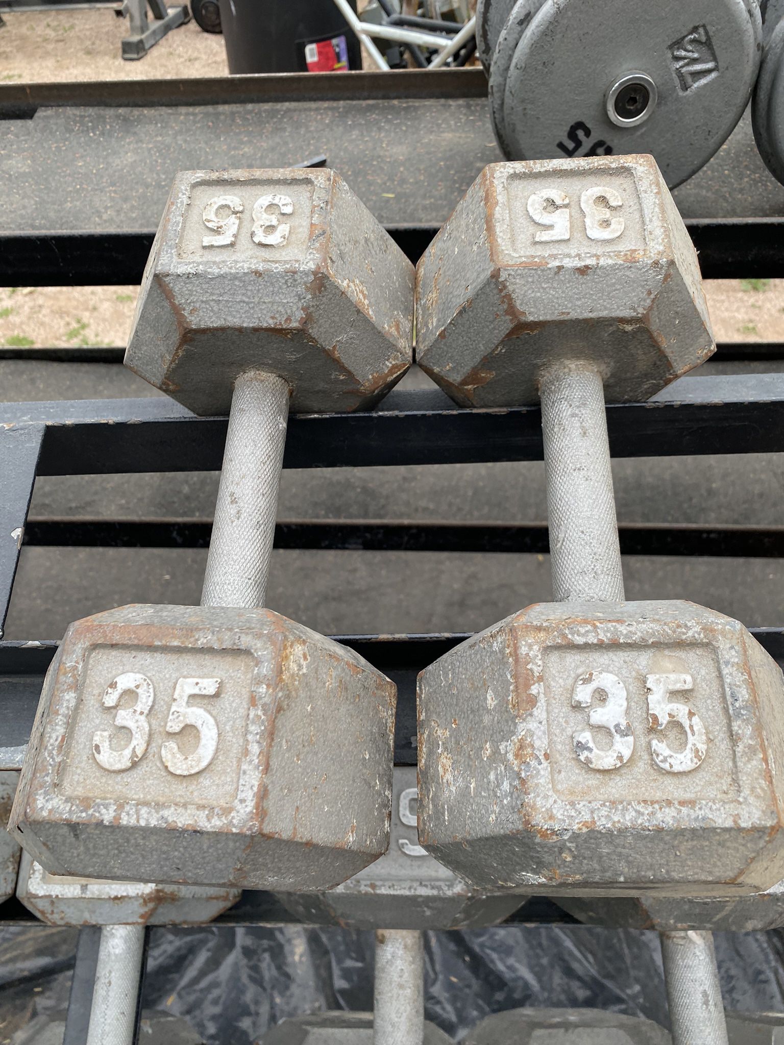 35lb Hex Iron Dumbbell Set Weights 