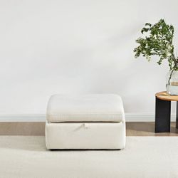New -Linen Fabric Storage Ottoman 32 x 32 inch