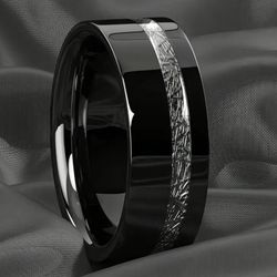 Men's 8mm Tungsten Carbide Black Metoriote Inspired Comfort-Fit Engagement Wedding Band 11