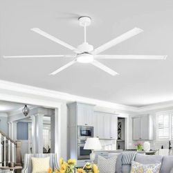 72-in LED White Ceiling Fan with Light Kit and Remote-6 Aluminum Blade