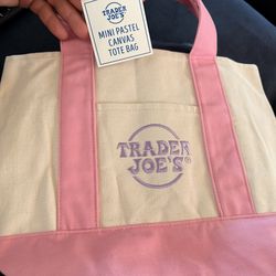 Trader Joe canvas tote bag mini pastel pink