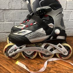 JU-FENG Adjustable Inline Skates Adult 84mm Wheels ABEC-9 Bearings Black Silver Size Approx 8-10