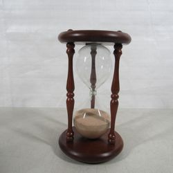 Hour Glass Vintage MCM Oak Wood & Glass Gravity Sand Timer 9" Tall
