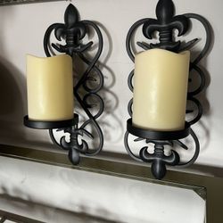 2 Pc Wall Candle Holder In Black Steel 