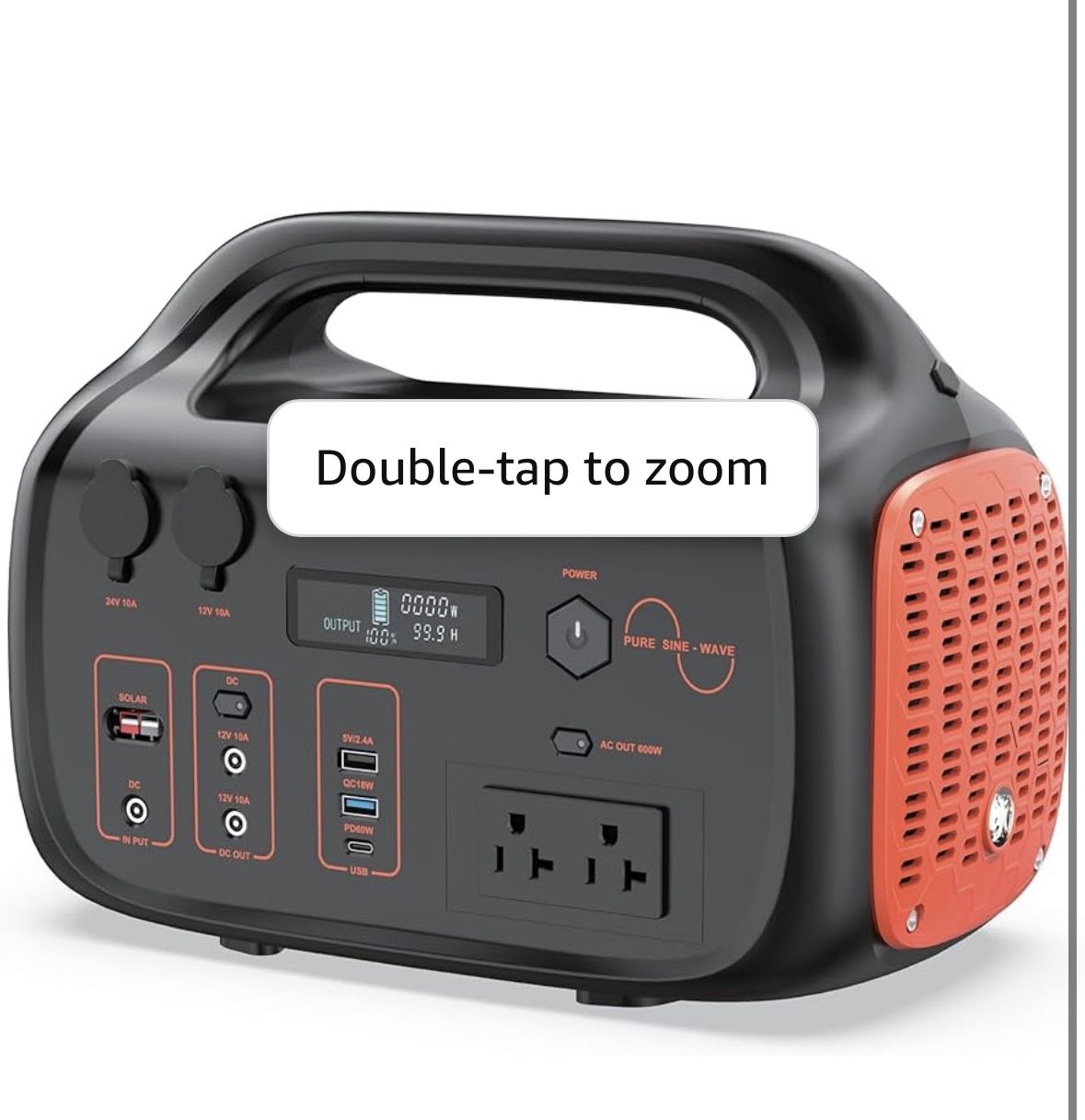 ATZ POWER Portable Power Station 600W,Solar Generator 642Wh with Pure Sine Wave 2 * 600W AC Output, PD 60W USB-C for Outdoor Travel, Camping, Emergenc
