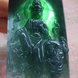 107662VS Certified JADEITE Jade Hand Carved Blue Green PENDANT Kwan Yin Guanyin Elephant