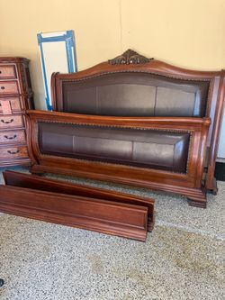 King Sleigh Bed Frame with Leather Upholstery
