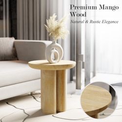 Relso Gaia Round End Table for Living Room and Farmhouse | Solid Mango Wood for Rustic Elegance | Ideal for Side Tables, Nightstands & More | Wood Sid