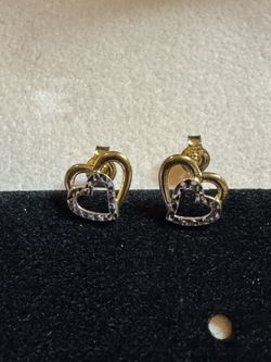18k real saudi yellow gold DOUBLE HEART TWO TONE Earring