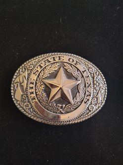 Used State of Texas silver toned western belt Buckle