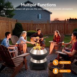 26 Inch Smokeless Firepit, Outdoor Fire Pit with Waterproof Lid, Removable Ash Pan, Handbag, 2 in 1 Stainless Steel Potable Fire Pits for Outside Wood