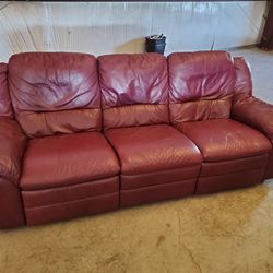 Red Leather 3 Seater Reclining Sofa $200 (Good Condition)