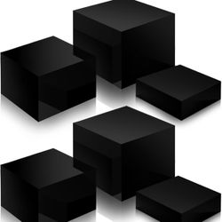 6 Pcs Acrylic Display Risers - Nesting Cubes 5 Sided with Hollow Bottoms Display Stand Shelf for Cosmetics Food Collectibles Jewelry Figures Show (Bla