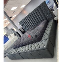 charcoal boucle fabric storage king size bed frame - $769