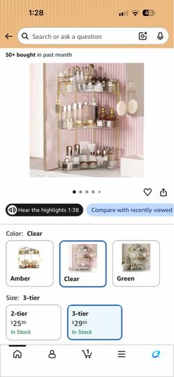 3-Tier Clear Gold Countertop Organizer Shelf
