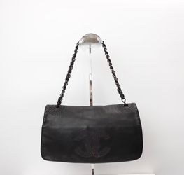 Chanel black sheepskin beaded closure bag