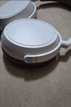 White Over-Ear Headphones with Rainbow Stripe Detail