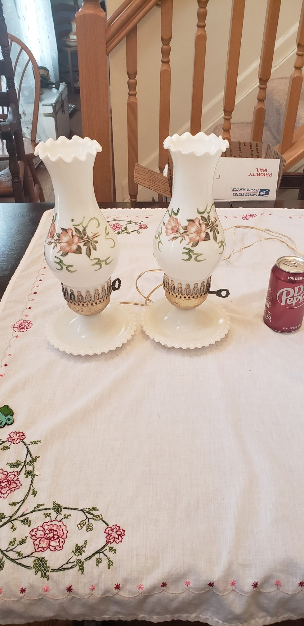 pair of vintage milkglass lamps