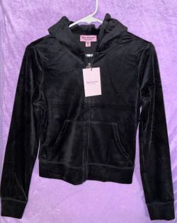 Juicy Couture Black Velour Zip-Up Hoodie Size S