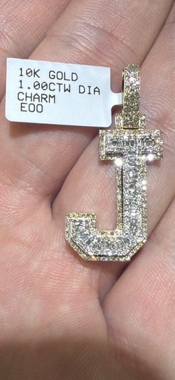 10K Gold Diamond Letter J Pendant Charm