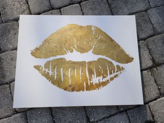 Large Gold Lip Print Canvas Art 24x18