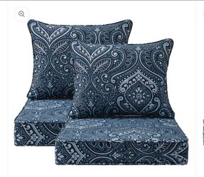 Unimatta Outdoor 24" x24" Deep Seat Cushion Damask Blue Flower