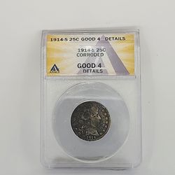 ​1914-S Barber Quarter 25C - ANACS Good 4 Details (Corroded United States Coin)