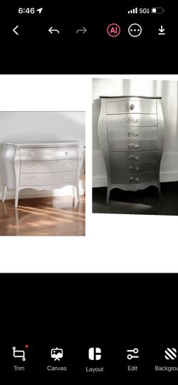 Stunning Silver Leaf Bombe Chest Set – Tall & Wide Dressers