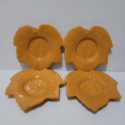 4Hallmark Ceramic Maple Leaf Candle Votive Holder Plate Autumn Orange Fall Decor