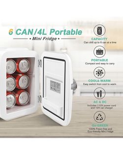 CROWNFUL Mini Fridge, 4 Liter/6 Can Portable Cooler and Warmer Personal  Refrigerator for Skin Care, Cosmetics, Beverage, Food,Great for Bedroom