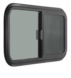 Horizontal RV Window, Tinted Sliding with Net Screen and Trim Ring 25" W x 21" H, Suitable for 1-1/8" Thick Walls,