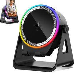 MRMORALE Wireless Induction Speaker, Multifunctional Bluetooth Phone Holder with RGB Light & 360 Rotation, HD Surround Sound, Compatible with iPhone/i