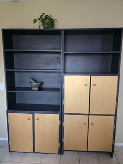 Pair of Custom - Vintage (70's) - Solid Wood Bookcase Hutches