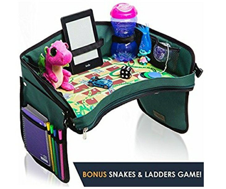 NEW! Kids Car Seat Travel Tray - with BONUS SNAKES & LADDERS GAME. Reinforced Base + Walls | Industrial Grade Zips | 100% Detachable