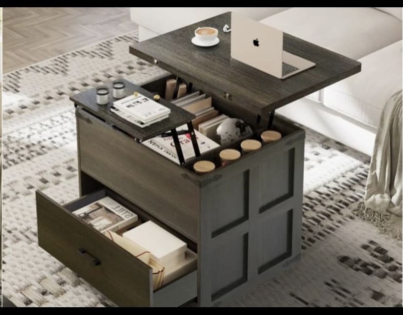 ✨ Farmhouse-Style Lift-Top Coffee Table with 4-in-1 Storage – Functional & Stylish! ✨