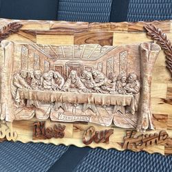 Hand Carved Olive Wood Last Supper Plaque