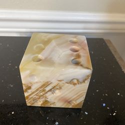 Alabaster Stone Office Block Pen Holder 2.75”x2.75”