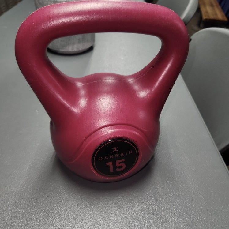 Danskin Now Womens 15lb Pink Plastic Coated Workout Kettlebell Strength Training