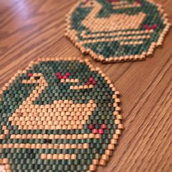 Duck trivets - crafted with wood beads - set of 2