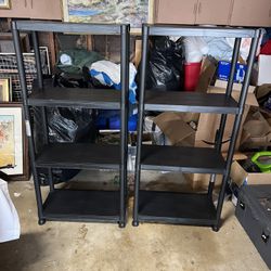 TWO 4-Tier Easy Assembly Scratch Resistant Plastic Garage Storage Shelving Unit in Black (24 in. W x 52 in. H x 12”. D)