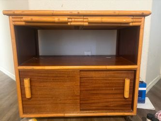Bamboo Rattan Wood Cabinet with Sliding Doors
