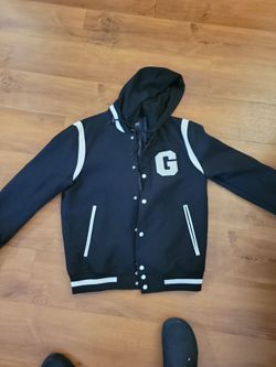 Guess Hooded Varsity Jacket Black White