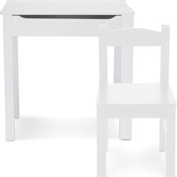 Melissa & Doug Wooden Child's Lift-Top Desk & Chair - White Play Desk and Chair Set for Toddlers and Kids Ages 3+