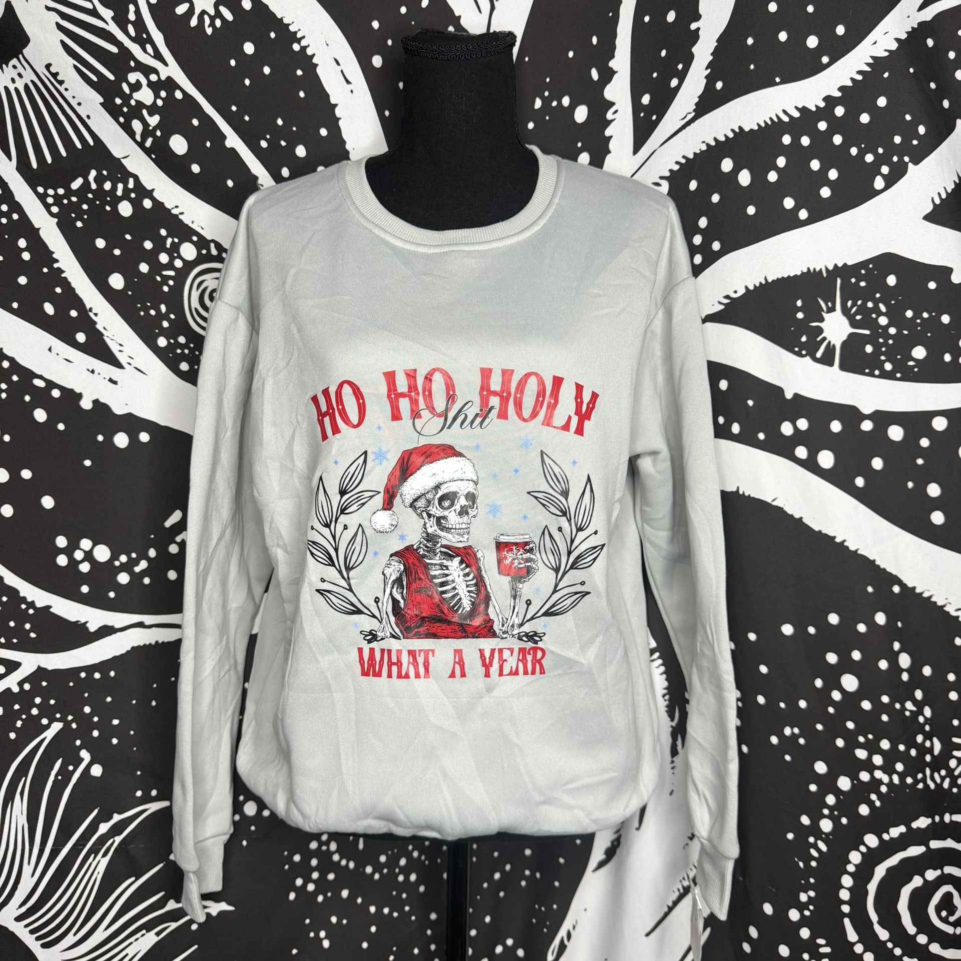 Ho Ho Holy $4!7 What A Year Beige Crew Neck Pullover Medium Sweater Christmas