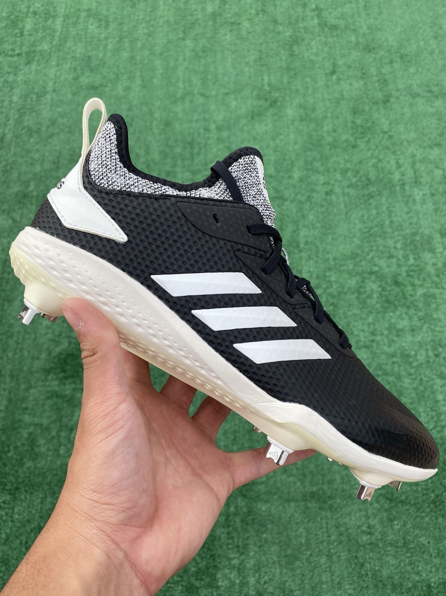 ADIDAS ADIZERO AFTERBURNER 5 “BLACK / WHITE” METAL BASEBALL CLEATS (Size 9.5, Men’s)