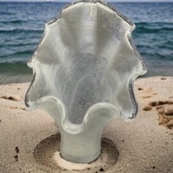 Huge Murano White Clamshell Ruffled Handkerchief Vase