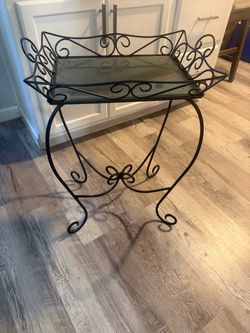 Black Wrought Iron Glass Top Side Table