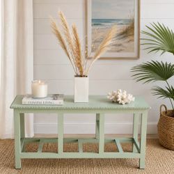 Sweet Sage Green Coastal Rustic Farmhouse Wooden Console Table Bench
