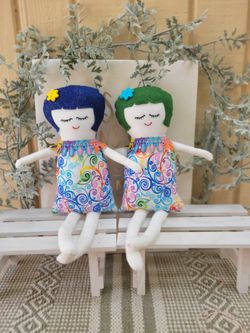 handmade dolls floral rainbow print